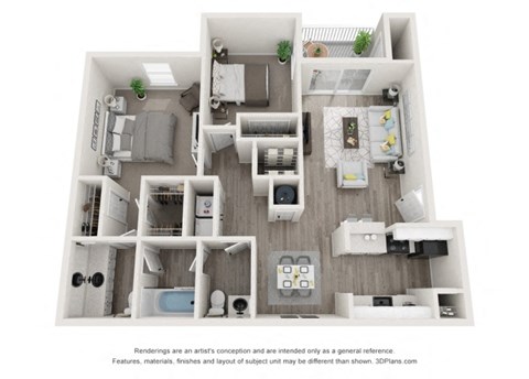 Floor plan for 2 beds, 1.5 baths, 900 sqft